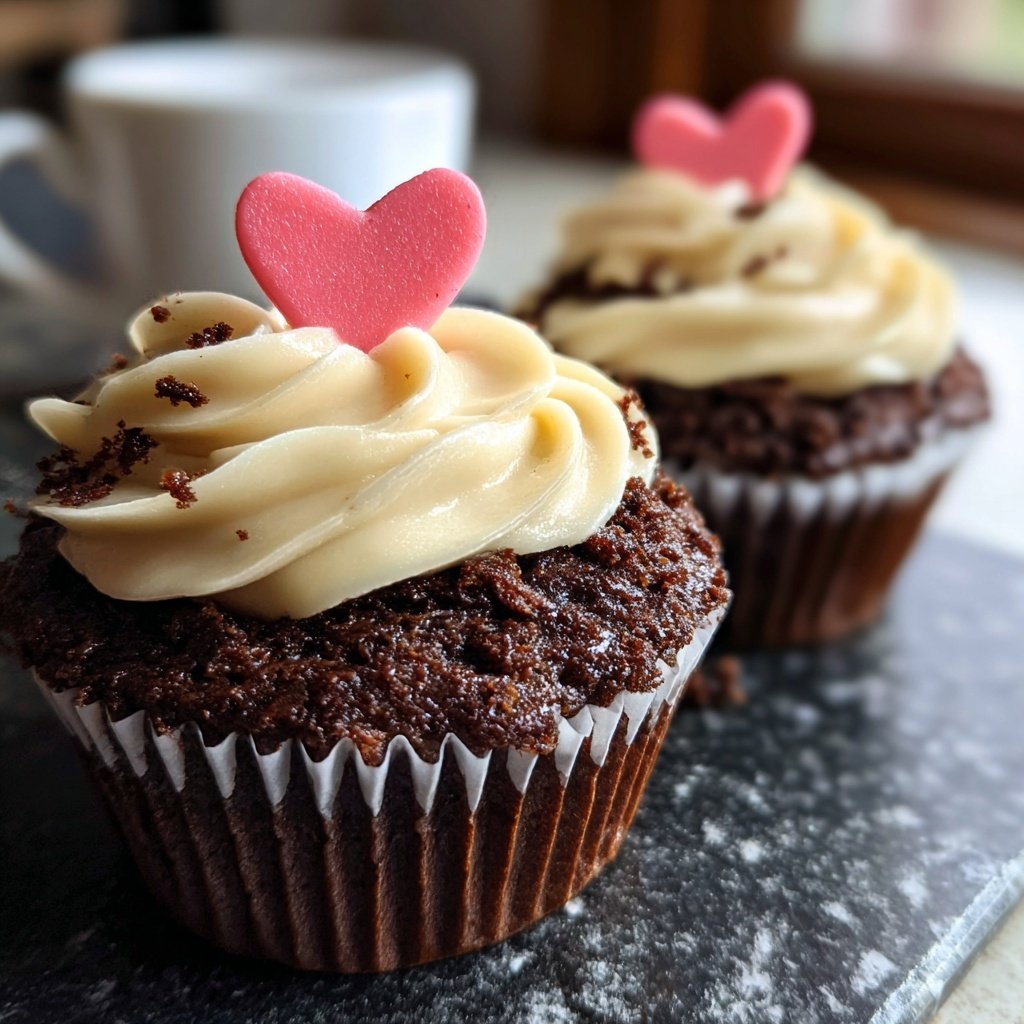 Chocolate Cupcakes with Heart Toppers